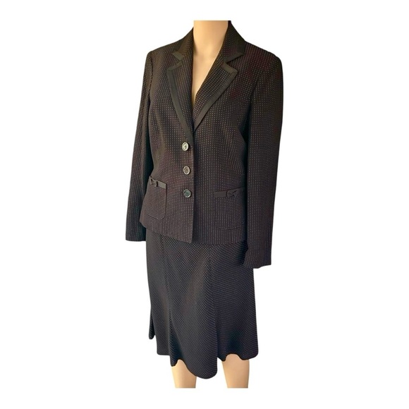 Jones N.Y.Suit Womens Suit Set Retro Navy/Pink Polka Dot Jacket +Skirt Sz 6 - Picture 10 of 16